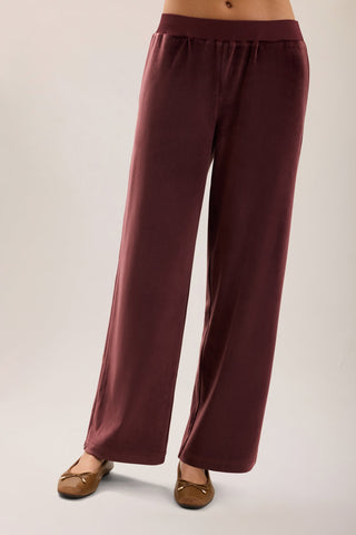 Stretch Velvet Wide Leg Pant Deep Garnet