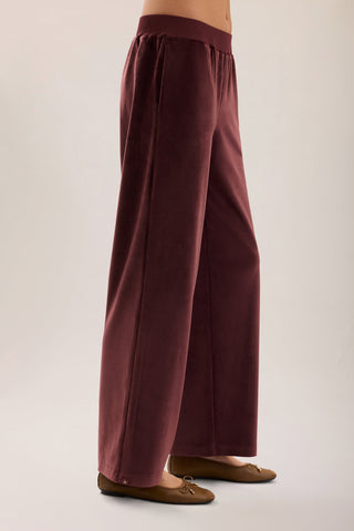 Stretch Velvet Wide Leg Pant Deep Garnet