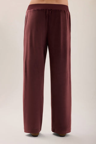 Stretch Velvet Wide Leg Pant Deep Garnet
