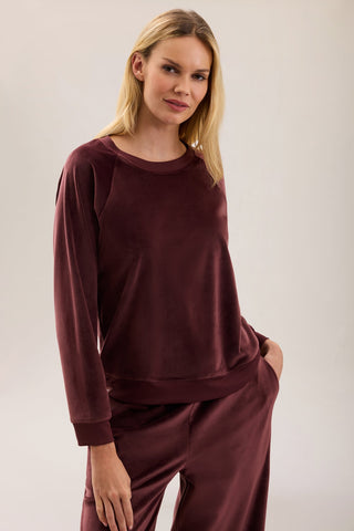 Stretch Velvet Raglan Pullover Deep Garnet