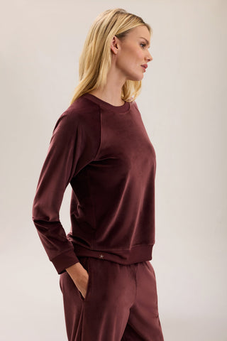 Stretch Velvet Raglan Pullover Deep Garnet