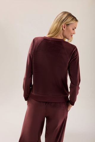 Stretch Velvet Raglan Pullover Deep Garnet