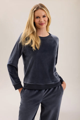 Stretch Velvet Raglan Pullover Indigo