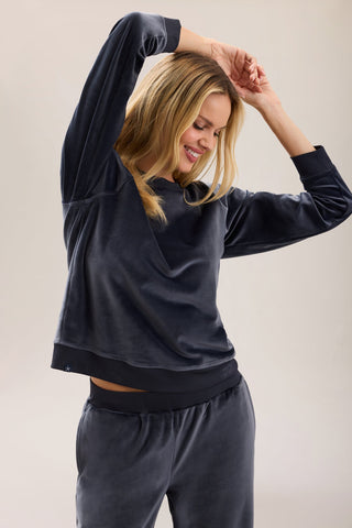 Stretch Velvet Raglan Pullover Indigo