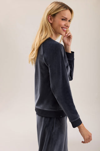 Stretch Velvet Raglan Pullover Indigo