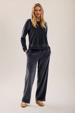 Stretch Velvet Raglan Pullover Indigo
