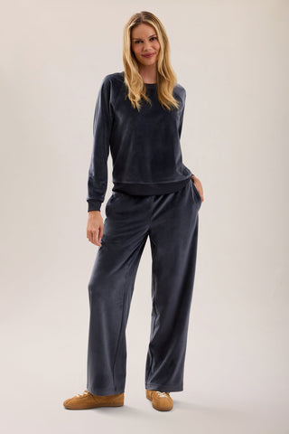 Stretch Velvet Wide Leg Pant Indigo