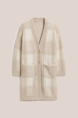 CozyChic Cotton Buffalo Plaid Long Cardigan Stone Multi