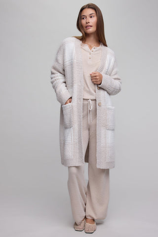 CozyChic Cotton Buffalo Plaid Long Cardigan Stone Multi