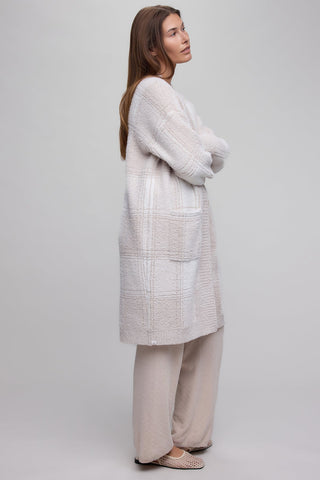 CozyChic Cotton Buffalo Plaid Long Cardigan Stone Multi