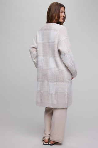 CozyChic Cotton Buffalo Plaid Long Cardigan Stone Multi