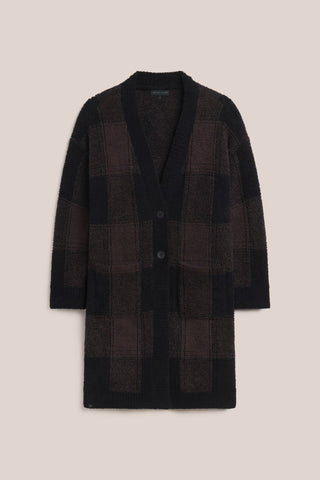 CozyChic Cotton Buffalo Plaid Long Cardigan Umber Multi