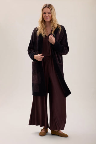 CozyChic Cotton Buffalo Plaid Long Cardigan Umber Multi