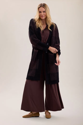 CozyChic Cotton Buffalo Plaid Long Cardigan Umber Multi