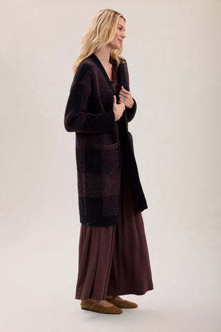 CozyChic Cotton Buffalo Plaid Long Cardigan Umber Multi