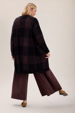 CozyChic Cotton Buffalo Plaid Long Cardigan Umber Multi