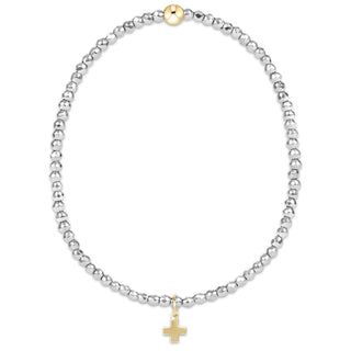 Silver Faceted Hematite 2mm Bead Bracelet Signature Cross Gold Charm