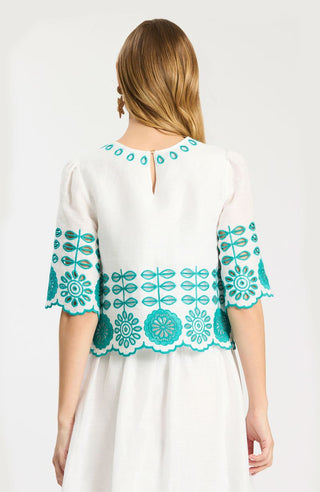 Isla Embroidered Top White Ceramic