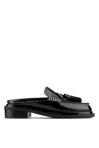 Bambie Slide Loafer Black Crinkle Patent