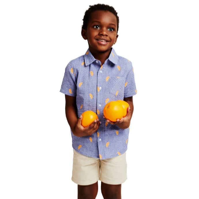 Orange Slice Seersucker Buttondown and Shorts Set