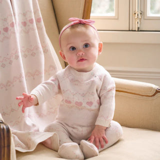 Heart Fairisle 2pc Jumpsuit and Hat Set Pink/Rose
