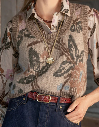 Noella Jacquard Vest Japonica Floral Cream