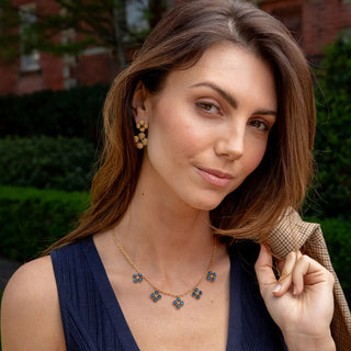 Berry Clover Multi Station Necklace 16”x2” Blue Labradorite