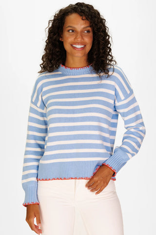 Blanket Red Stitch Sweater Light Blue & White Stripe