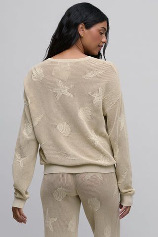 Sunbleached Shell Motif Crew Neck Pullover Stone