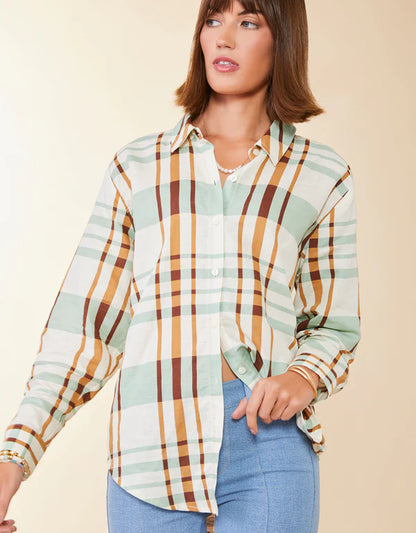 Aida Buttonfront Shirt Kalalanta Plaid Cream