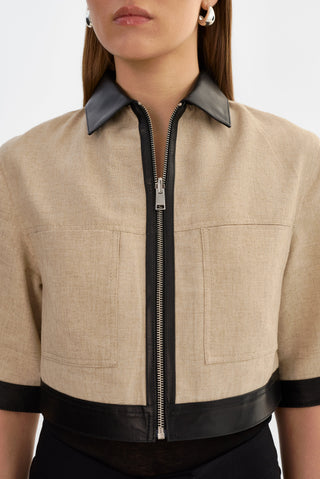 Caprice Short Sleeve Linen Jacket Black Beige