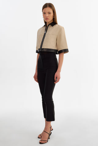 Caprice Short Sleeve Linen Jacket Black Beige