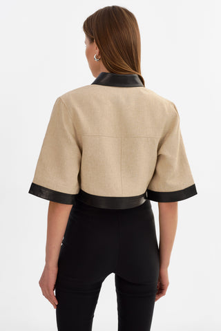 Caprice Short Sleeve Linen Jacket Black Beige