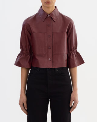 Carolina Leather Ruffle Sleeve Jacket Burgundy