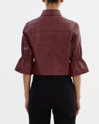 Carolina Leather Ruffle Sleeve Jacket Burgundy