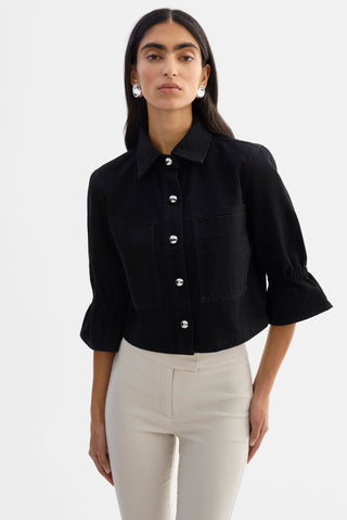 Carolina Denim Ruffle Sleeve Jacket Black