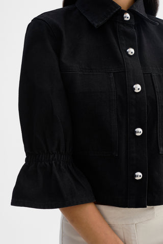 Carolina Denim Ruffle Sleeve Jacket Black