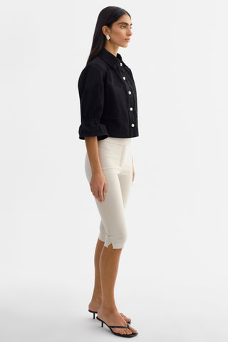 Carolina Denim Ruffle Sleeve Jacket Black