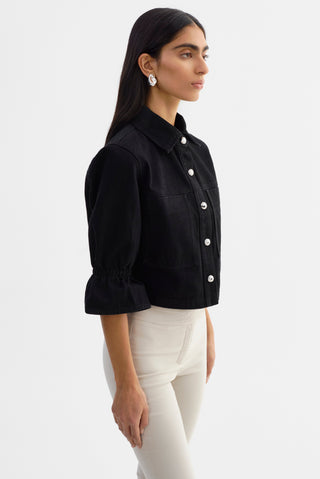 Carolina Denim Ruffle Sleeve Jacket Black