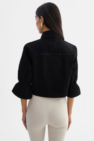 Carolina Denim Ruffle Sleeve Jacket Black