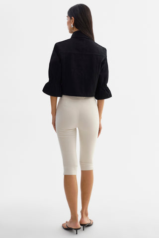 Carolina Denim Ruffle Sleeve Jacket Black