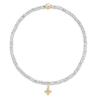 Bright Silver Faceted Hematite 2mm Bead Bracelet Signature Cross Gold Charm