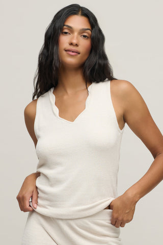 CozyChic Ultra Lite Scallop V-Neck Tank Sand Dune