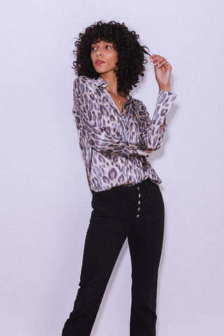 Daria French Cuff Silk Blouse New Leopard