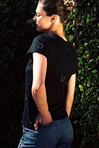 Embroidered Cotton T-Shirt Black Horseshoe