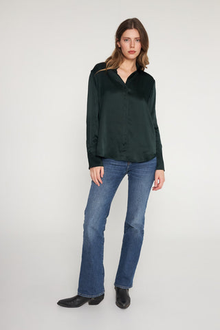 Daria French Cuff Silk Blouse Forrest Green