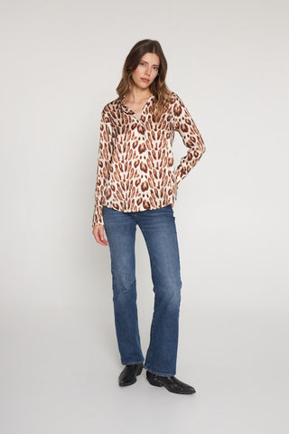 Daria French Cuff Silk Blouse Oat Leopard