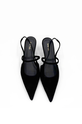 Connie Slingblack Suede Heel Black