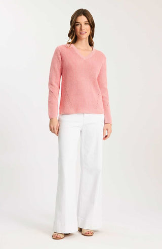 Mineral Wash V-Neck Sweater Shell Pink