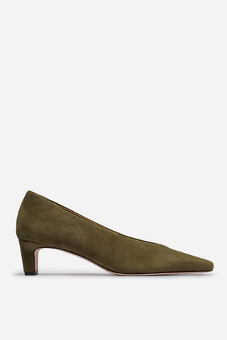 Chiara Kitten Heel Suede Pump Dark Olive